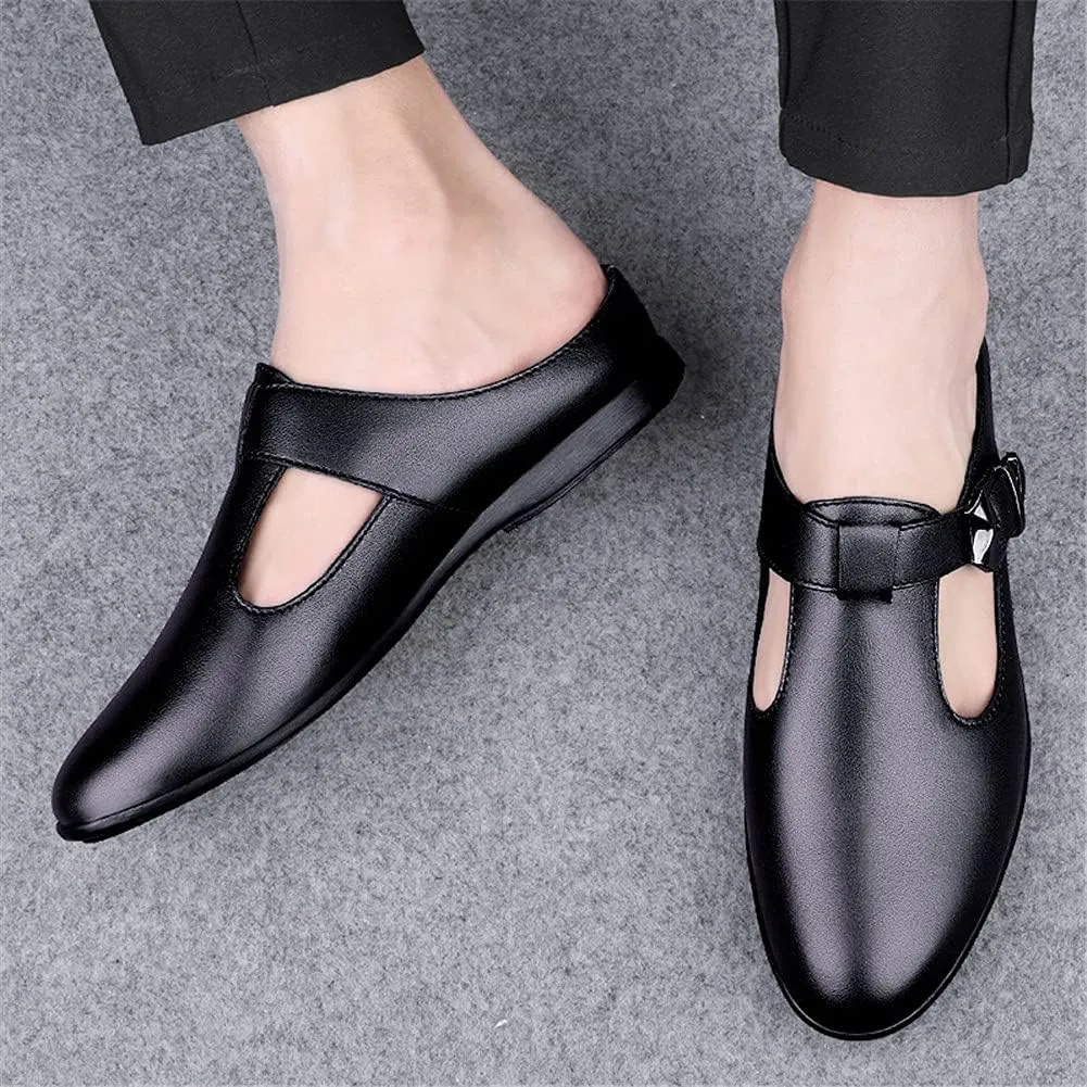 ChicLovey Mens Backless Mules Clog Slippers Breathable Leather Hollow Out Slip on Loafers