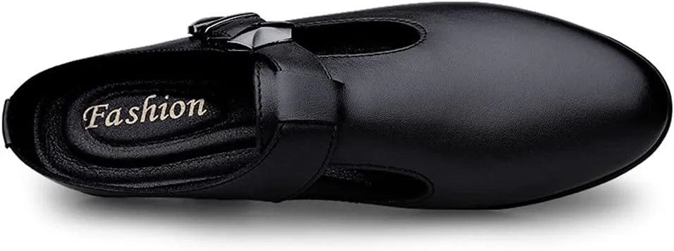 ChicLovey Mens Backless Mules Clog Slippers Breathable Leather Hollow Out Slip on Loafers