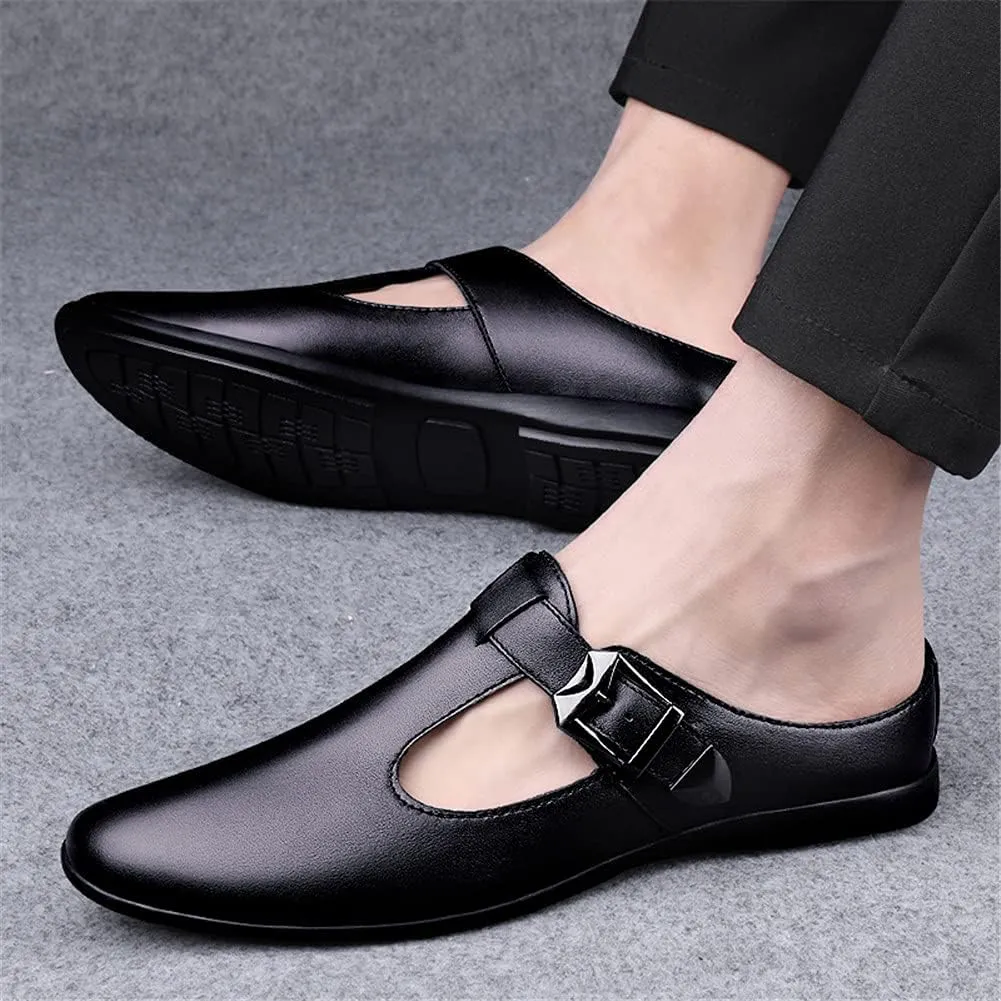 ChicLovey Mens Backless Mules Clog Slippers Breathable Leather Hollow Out Slip on Loafers