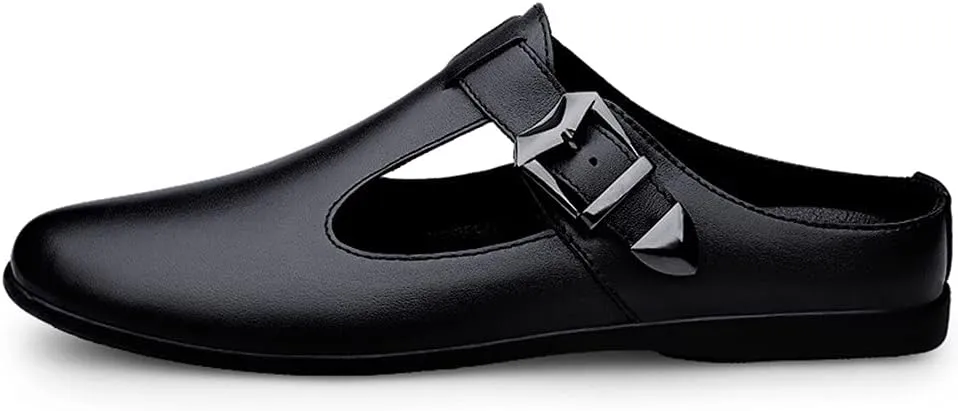 ChicLovey Mens Backless Mules Clog Slippers Breathable Leather Hollow Out Slip on Loafers