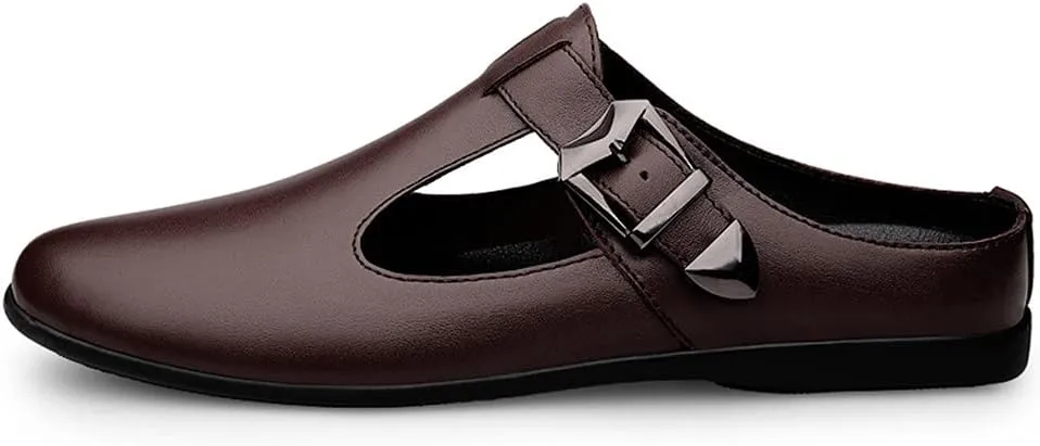 ChicLovey Mens Backless Mules Clog Slippers Breathable Leather Hollow Out Slip on Loafers