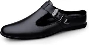 ChicLovey Mens Backless Mules Clog Slippers Breathable Leather Hollow Out Slip on Loafers