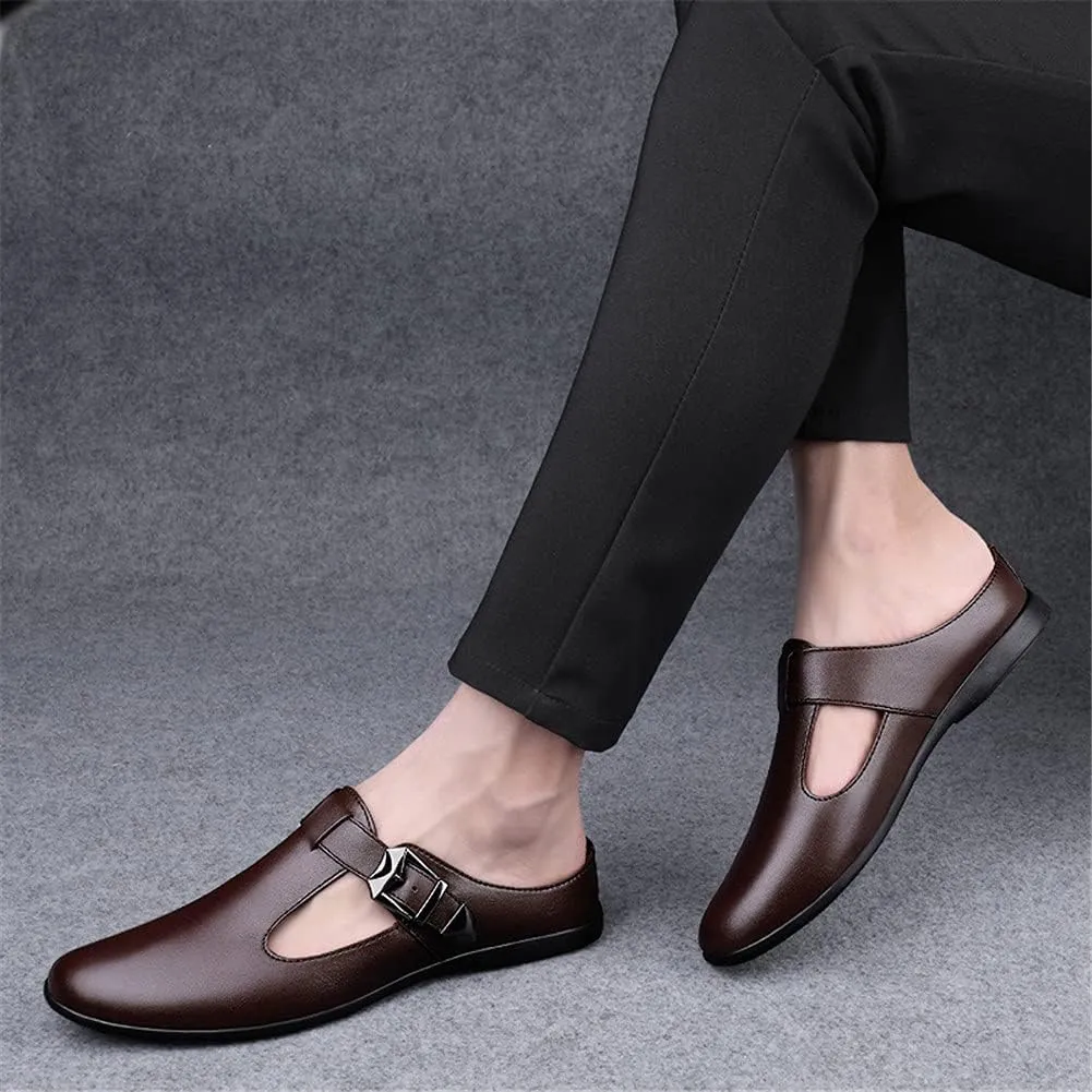 ChicLovey Mens Backless Mules Clog Slippers Breathable Leather Hollow Out Slip on Loafers