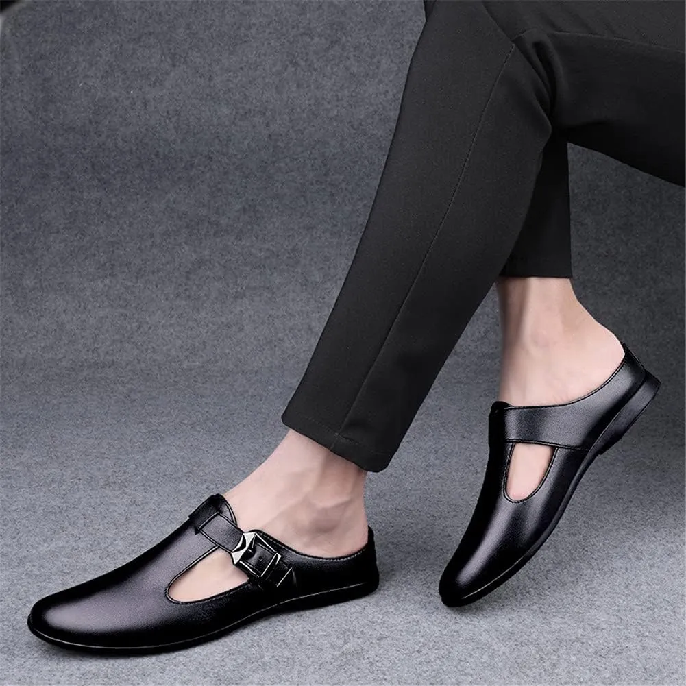 ChicLovey Mens Backless Mules Clog Slippers Breathable Leather Hollow Out Slip on Loafers