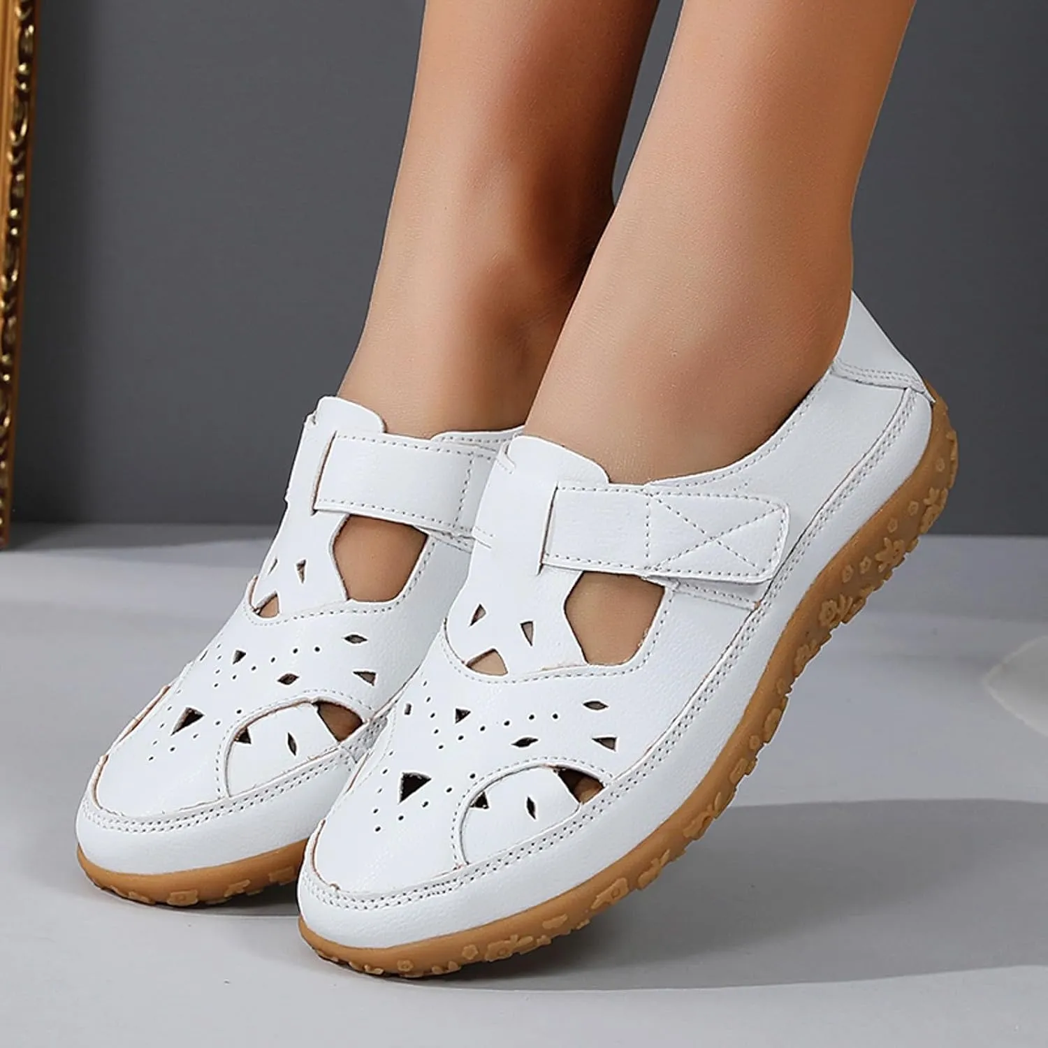 Closed Toe Sandals for Women 2025 Dressy Summer Comfortable Flat Sandals with Arch Support Breathable Hollow Out Flat Shoes Wide Width Orthopedic Sandal Dress Shoes