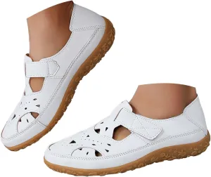 Closed Toe Sandals for Women 2025 Dressy Summer Comfortable Flat Sandals with Arch Support Breathable Hollow Out Flat Shoes Wide Width Orthopedic Sandal Dress Shoes