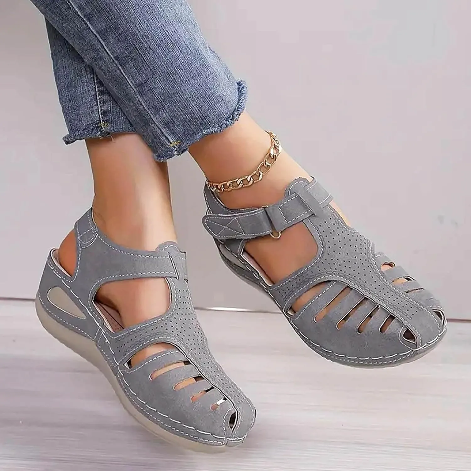 Closed Toe Sandals Women Flat Dressy Comfortable Slip On Sandals Non Slip Platform Wedge Sandals Fisherman Sandals