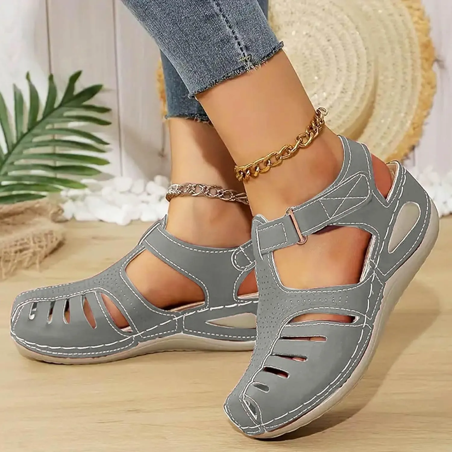 Closed Toe Sandals Women Flat Dressy Comfortable Slip On Sandals Non Slip Platform Wedge Sandals Fisherman Sandals