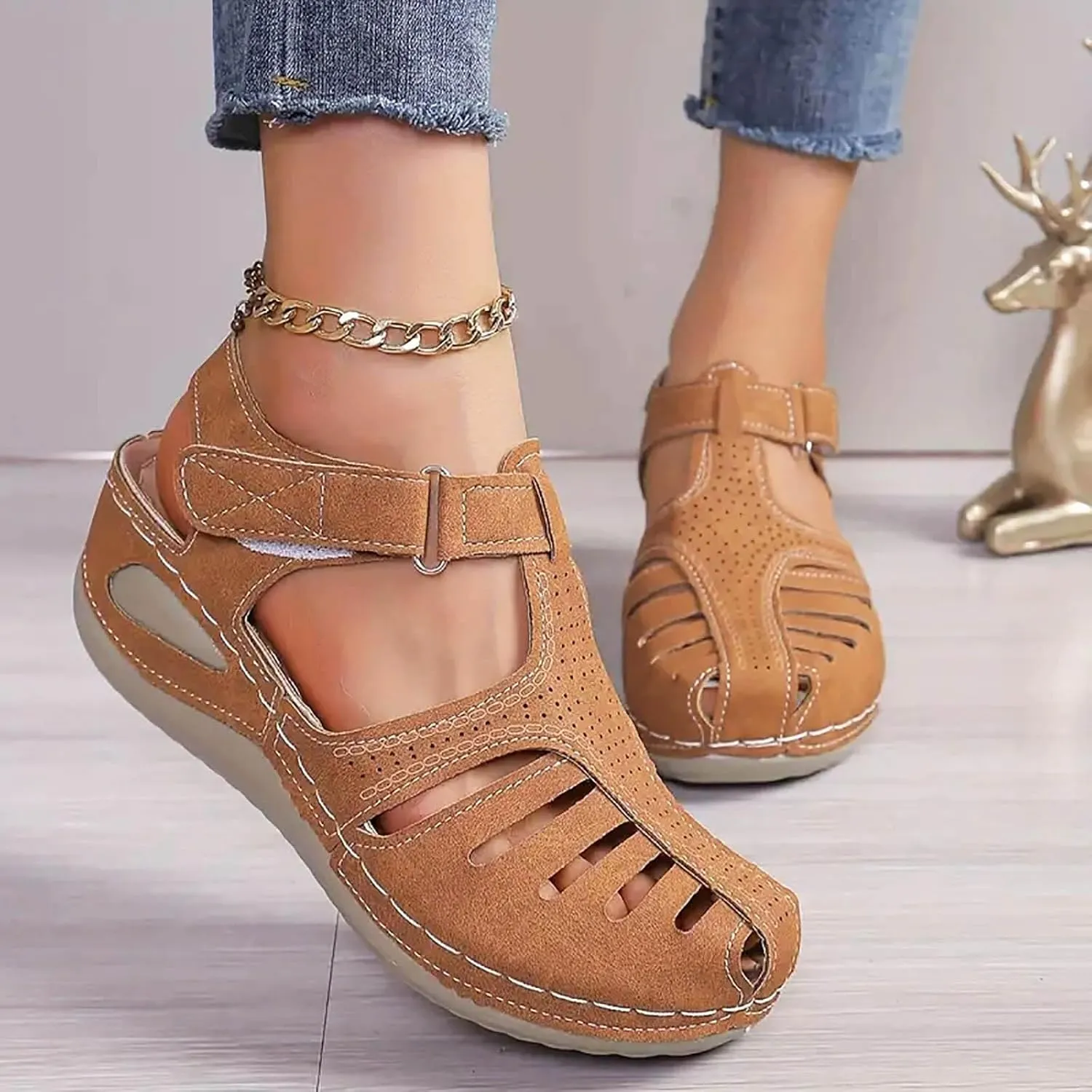 Closed Toe Sandals Women Flat Dressy Comfortable Slip On Sandals Non Slip Platform Wedge Sandals Fisherman Sandals