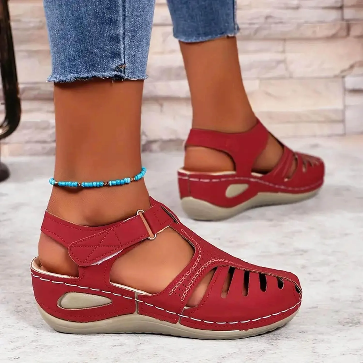 Closed Toe Sandals Women Flat Dressy Comfortable Slip On Sandals Non Slip Platform Wedge Sandals Fisherman Sandals