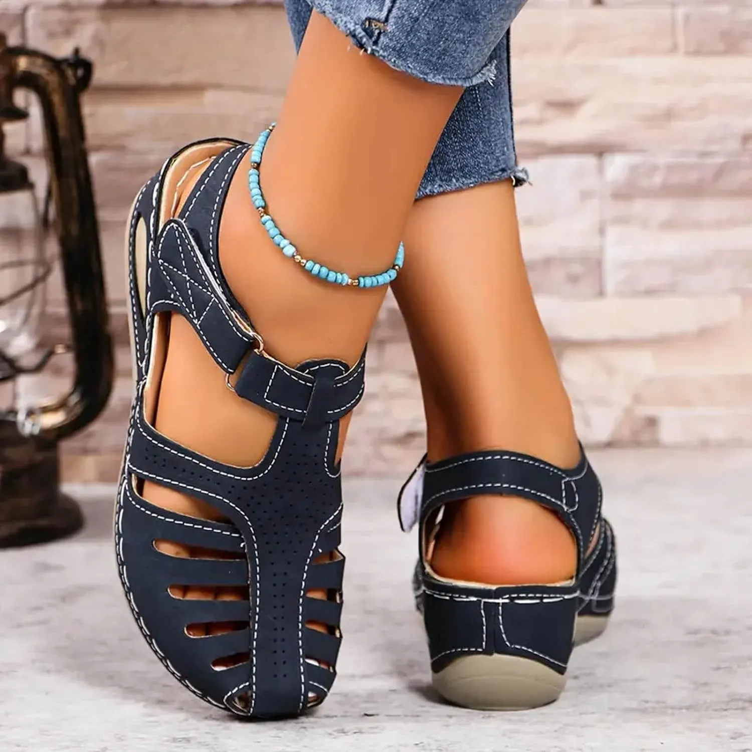 Closed Toe Sandals Women Flat Dressy Comfortable Slip On Sandals Non Slip Platform Wedge Sandals Fisherman Sandals