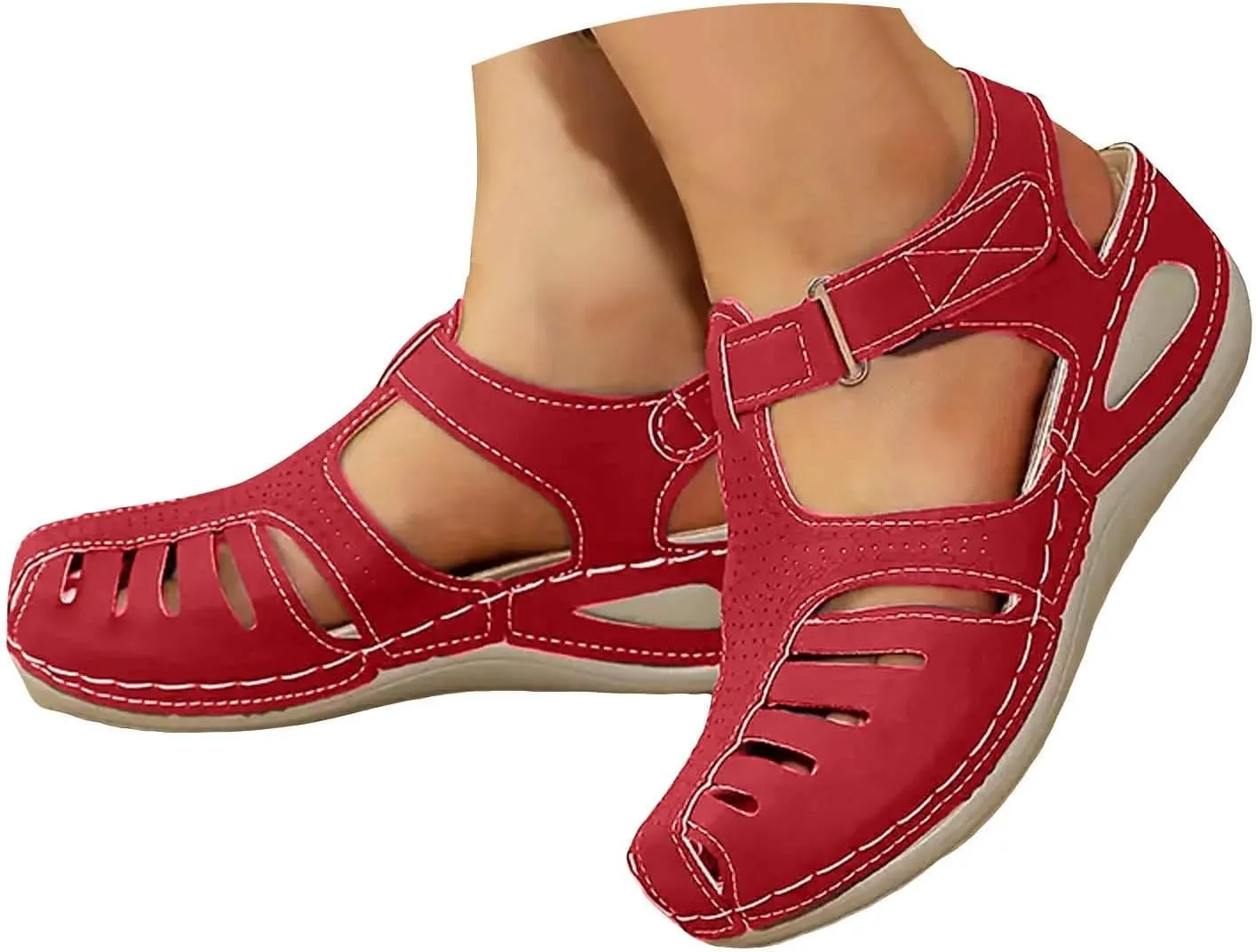 Closed Toe Sandals Women Flat Dressy Comfortable Slip On Sandals Non Slip Platform Wedge Sandals Fisherman Sandals