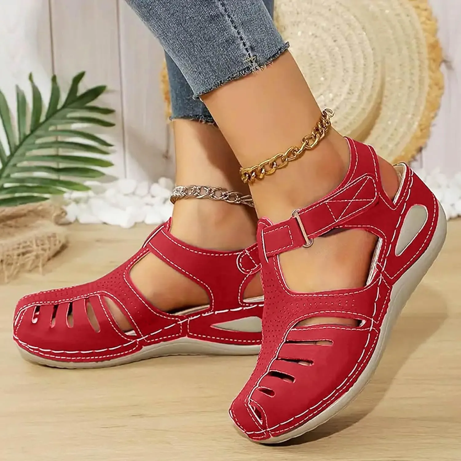 Closed Toe Sandals Women Flat Dressy Comfortable Slip On Sandals Non Slip Platform Wedge Sandals Fisherman Sandals