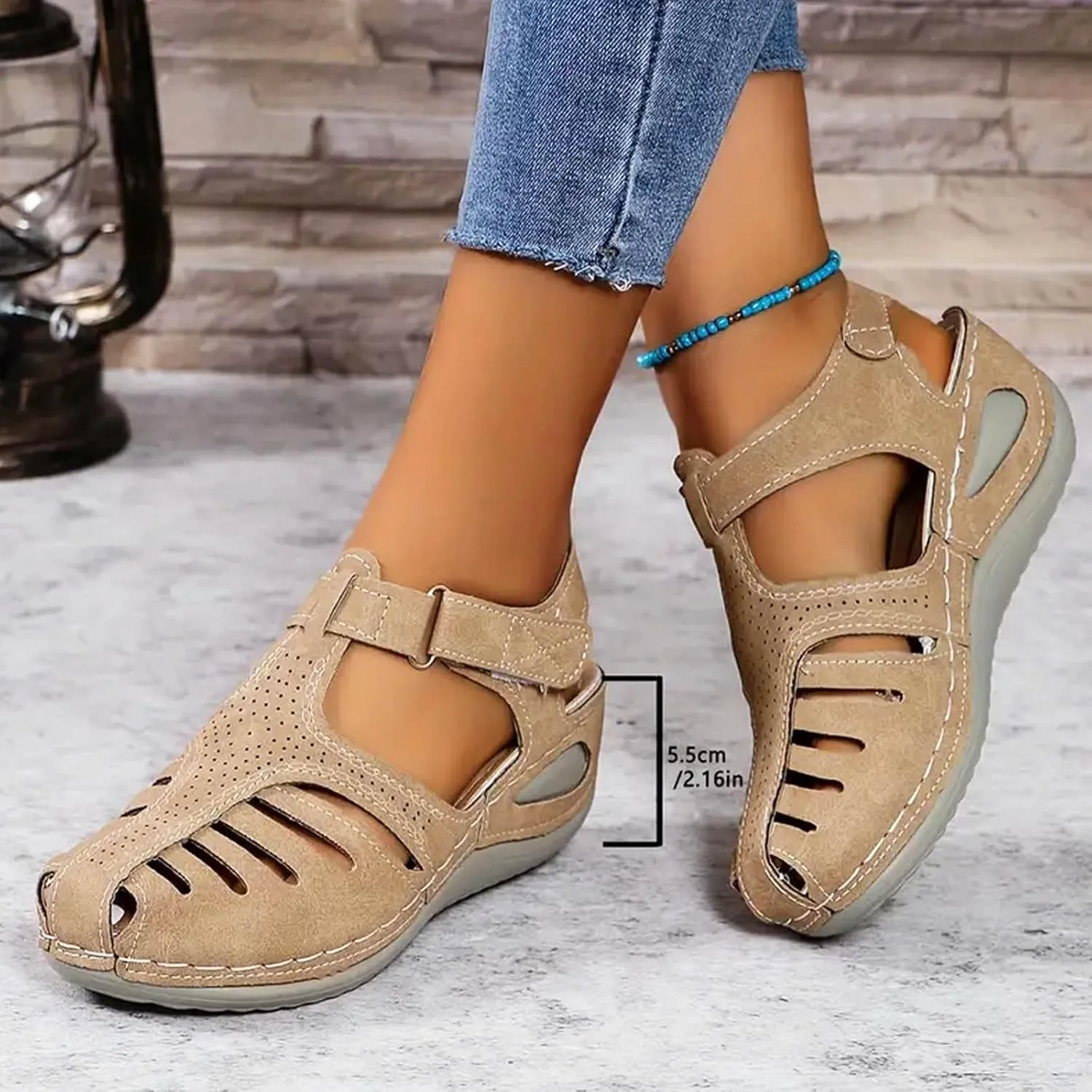 Closed Toe Sandals Women Flat Dressy Comfortable Slip On Sandals Non Slip Platform Wedge Sandals Fisherman Sandals