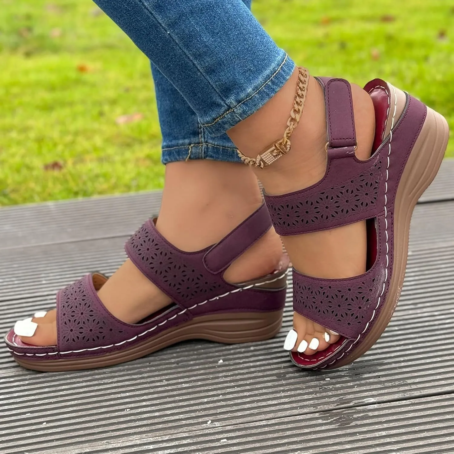 Comfortable Orthopedic Sandals New Fish Mouth Slotted Wedge Platform Casual Women's Sandals Texture Surface Platform
