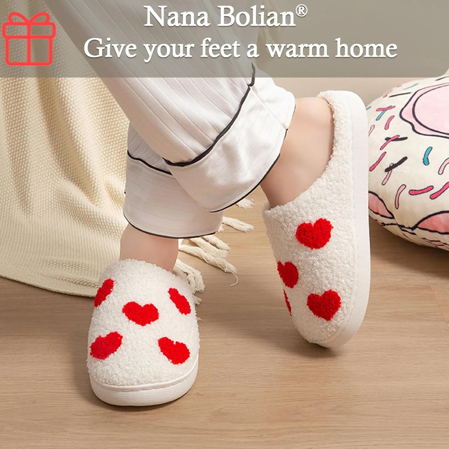 Cute Heart Slippers for Women and MenWhite Soft Curly Indoor Slippers with polar fleece liningCozy indoor/outdoor shoes??Father's Day Gift