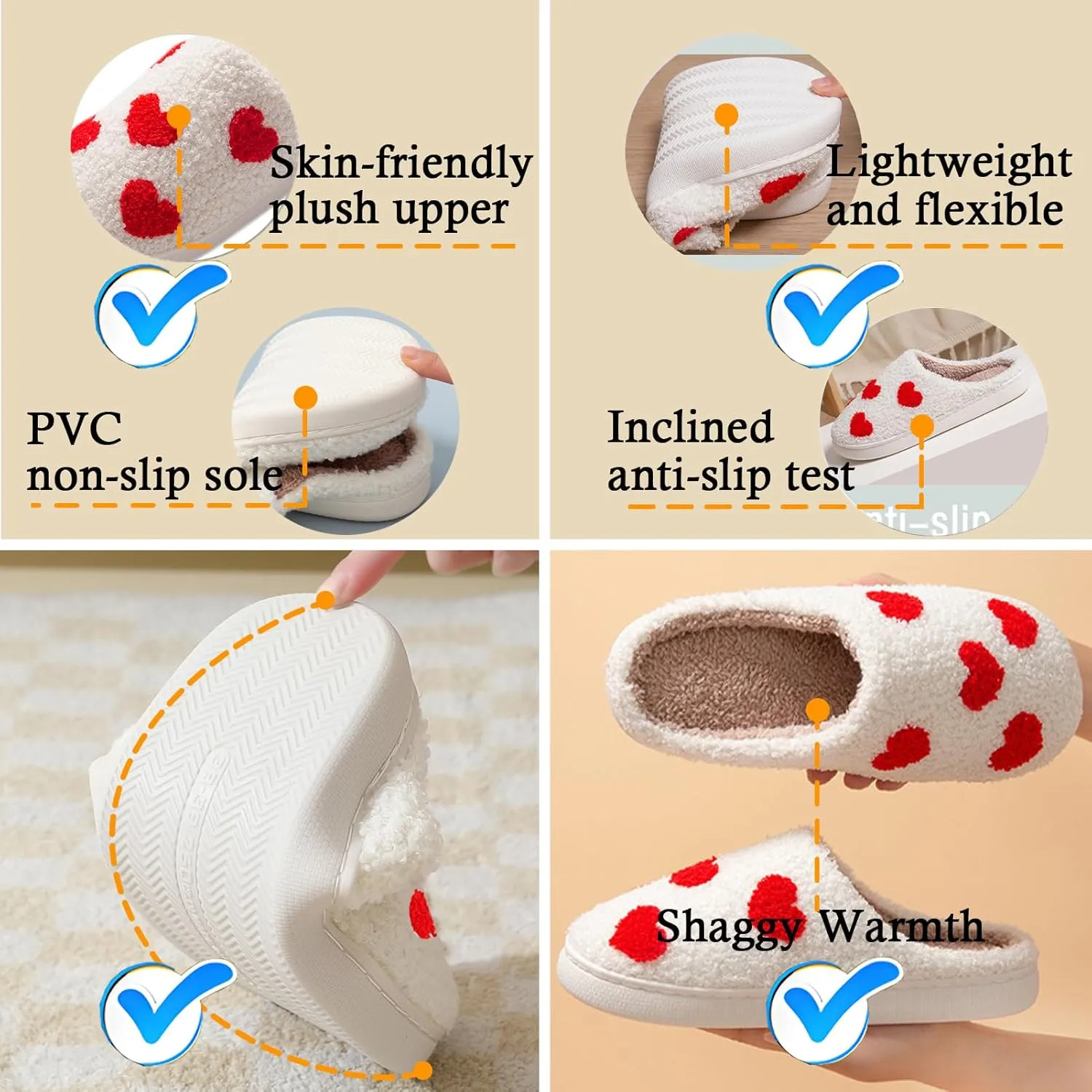 Cute Heart Slippers for Women and MenWhite Soft Curly Indoor Slippers with polar fleece liningCozy indoor/outdoor shoes??Father's Day Gift