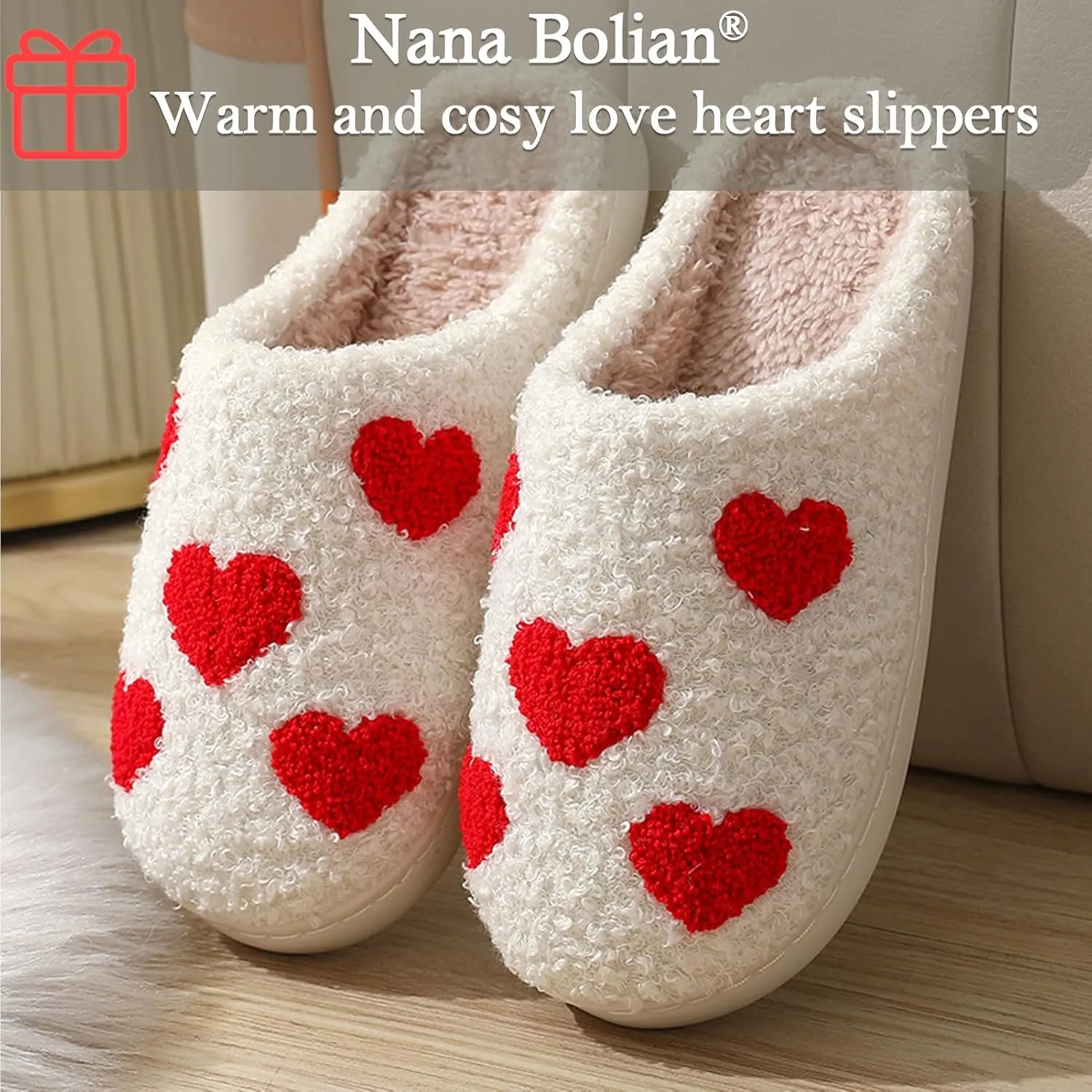 Cute Heart Slippers for Women and MenWhite Soft Curly Indoor Slippers with polar fleece liningCozy indoor/outdoor shoes??Father's Day Gift