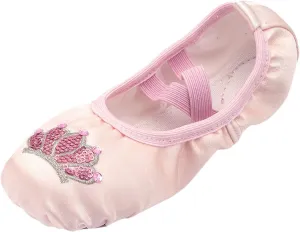 Dance Shoes for Girls Toddler Kids Cute Crown Rhinestone Ballet Slippers Canvas Indoor Yoga Shoes with Elastic Straps