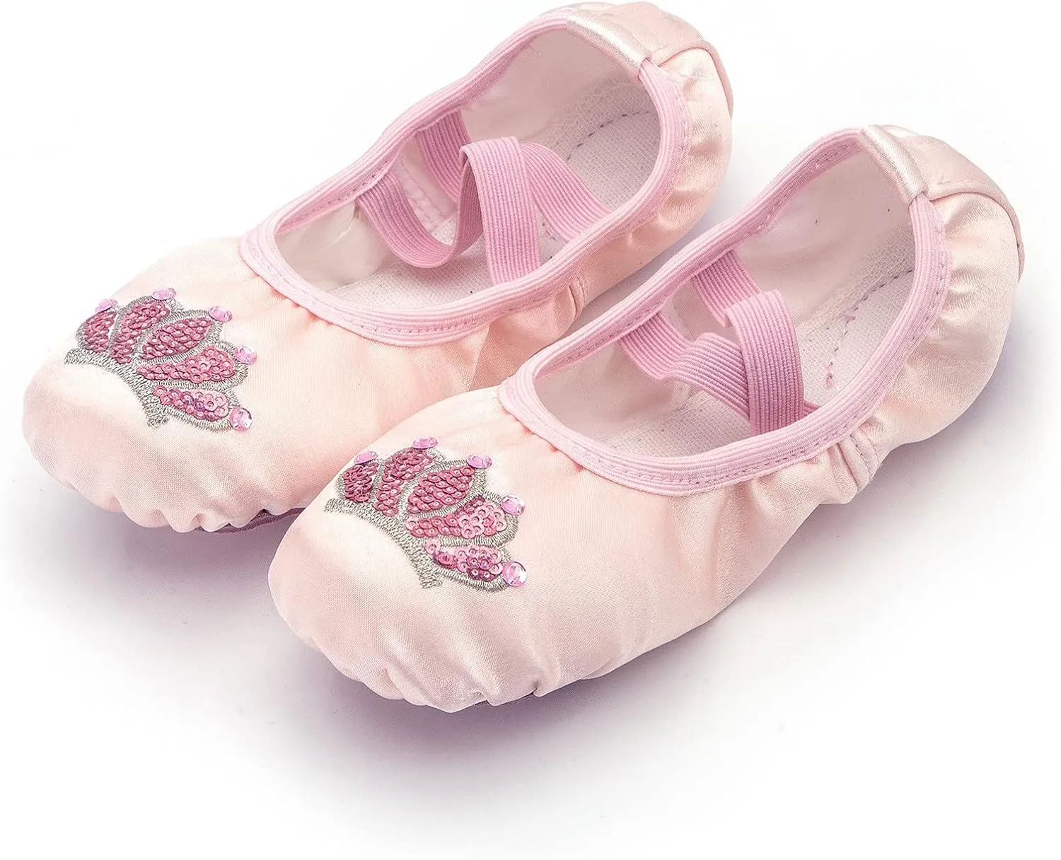 Dance Shoes for Girls Toddler Kids Cute Crown Rhinestone Ballet Slippers Canvas Indoor Yoga Shoes with Elastic Straps