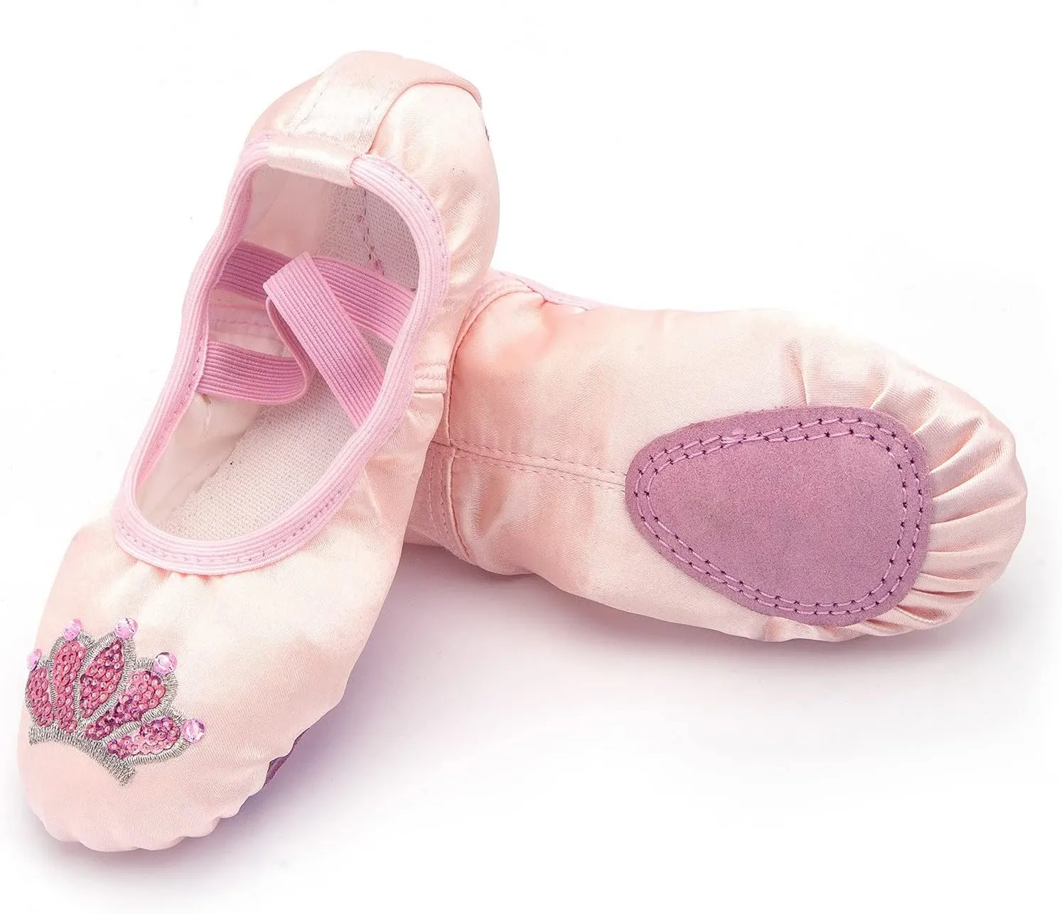 Dance Shoes for Girls Toddler Kids Cute Crown Rhinestone Ballet Slippers Canvas Indoor Yoga Shoes with Elastic Straps