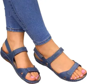 DekiI Orthopedic Sandals Wedge Sandals for Women Summer Ankle Strap Open Toe Platform Sandals Comfortable Leather Walking Wedge Beach Shoes Orthopedic Sandals (Color : Blue, Size : 7.5 US)