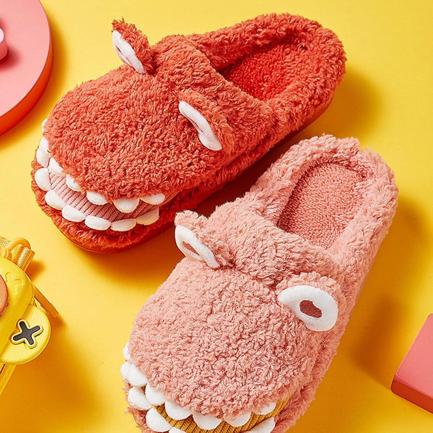 Dinosaur Slippers for Boys Girls Warm Fuzzy Slippers Kids House Slippers Memory Foam Anti-Slip Indoor Slippers Winter
