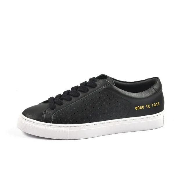 Donna-in Breathable Genuine Leather White Sneakers Women Hollow Spring Summer 2020 Casual Flat Women Shoes Low Heel Comfortable