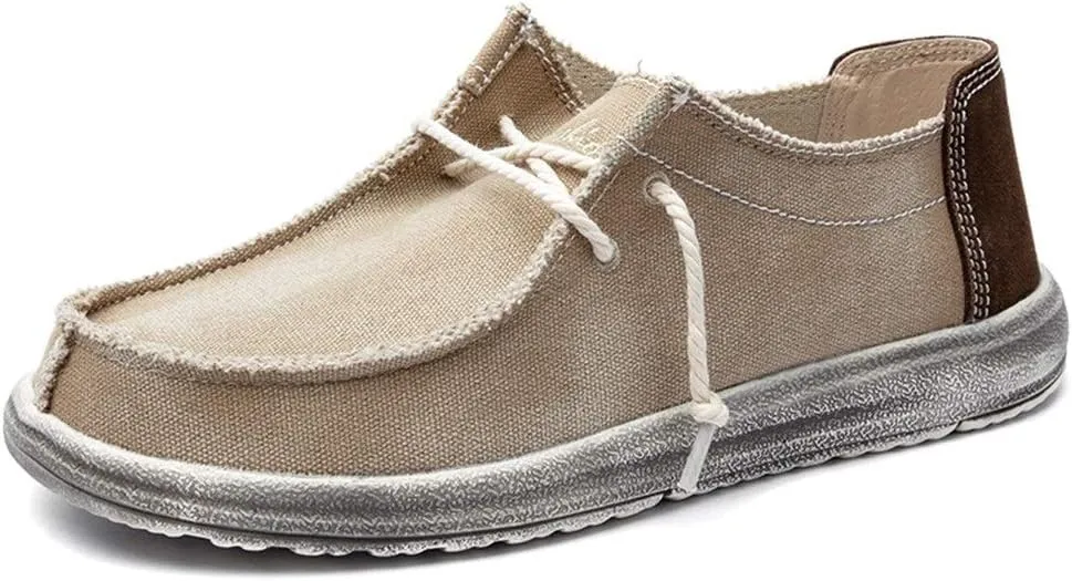 Driving Loafer for Men Boat Moccasins Lace Up Style Canvas Material Simple Casual Round Toe