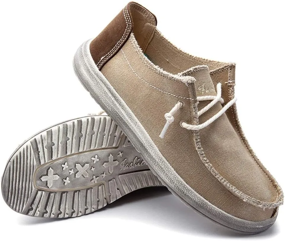 Driving Loafer for Men Boat Moccasins Lace Up Style Canvas Material Simple Casual Round Toe