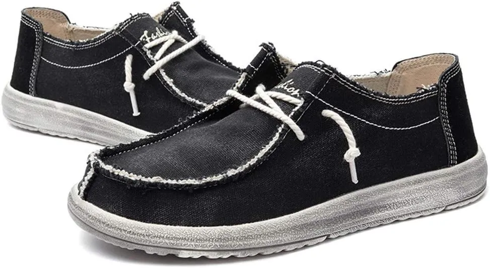 Driving Loafer for Men Boat Moccasins Lace Up Style Canvas Material Simple Casual Round Toe