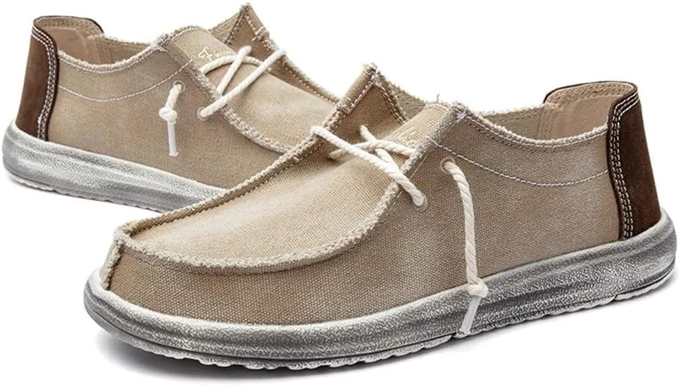 Driving Loafer for Men Boat Moccasins Lace Up Style Canvas Material Simple Casual Round Toe