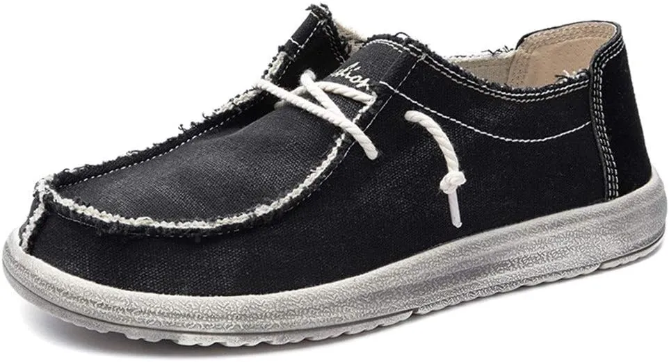 Driving Loafer for Men Boat Moccasins Lace Up Style Canvas Material Simple Casual Round Toe