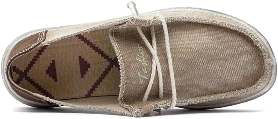 Driving Loafer for Men Boat Moccasins Lace Up Style Canvas Material Simple Casual Round Toe