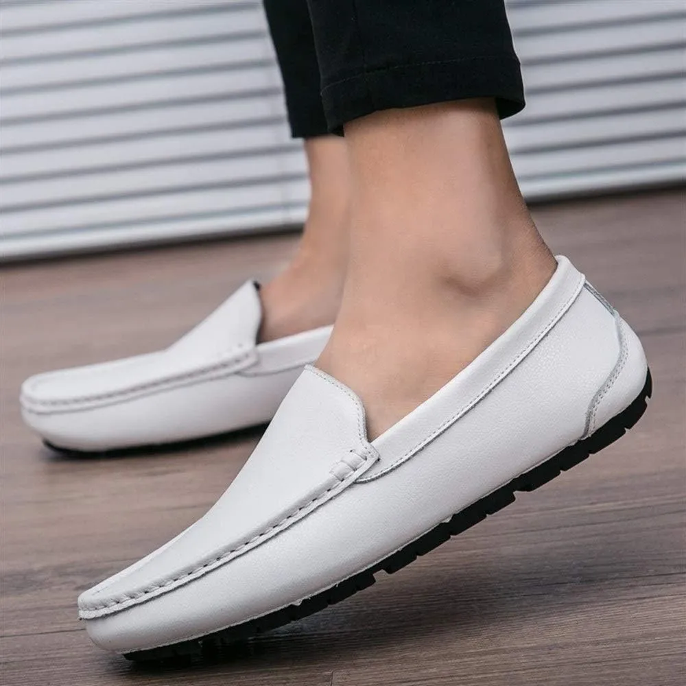 Driving Loafer for Men Boat Moccasins Slip On Style Microfiber Leather Simple Pure Colors Low Top Round Toe