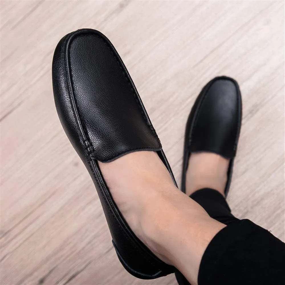 Driving Loafer for Men Boat Moccasins Slip On Style Microfiber Leather Simple Pure Colors Low Top Round Toe
