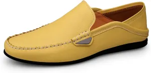 Easy to Put and Remove Smoking Loafer Driving Moccasins for Men Simple Moccasins Shoes Leather Flat Heel Flexible Anti-Slip Lightweight Driving Slip On for All Occasions (Color : Yellow, Size : 6.5