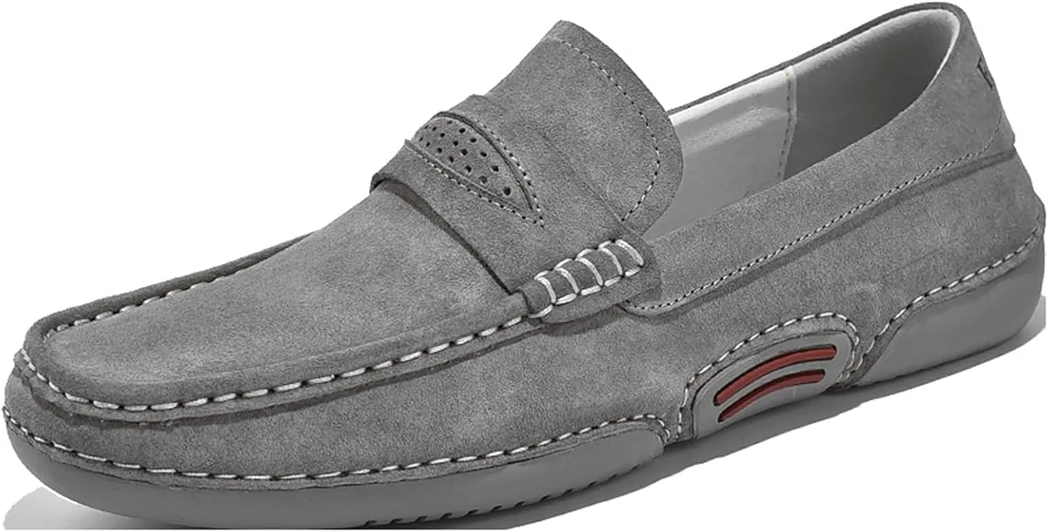 Easy to Put and Remove Smoking Loafer for Men Genuine Leather Round Toe Stitching Details Breathable Flat Heel Comfortable Resistant Soft Flexible Casual Slip On for All Occasions