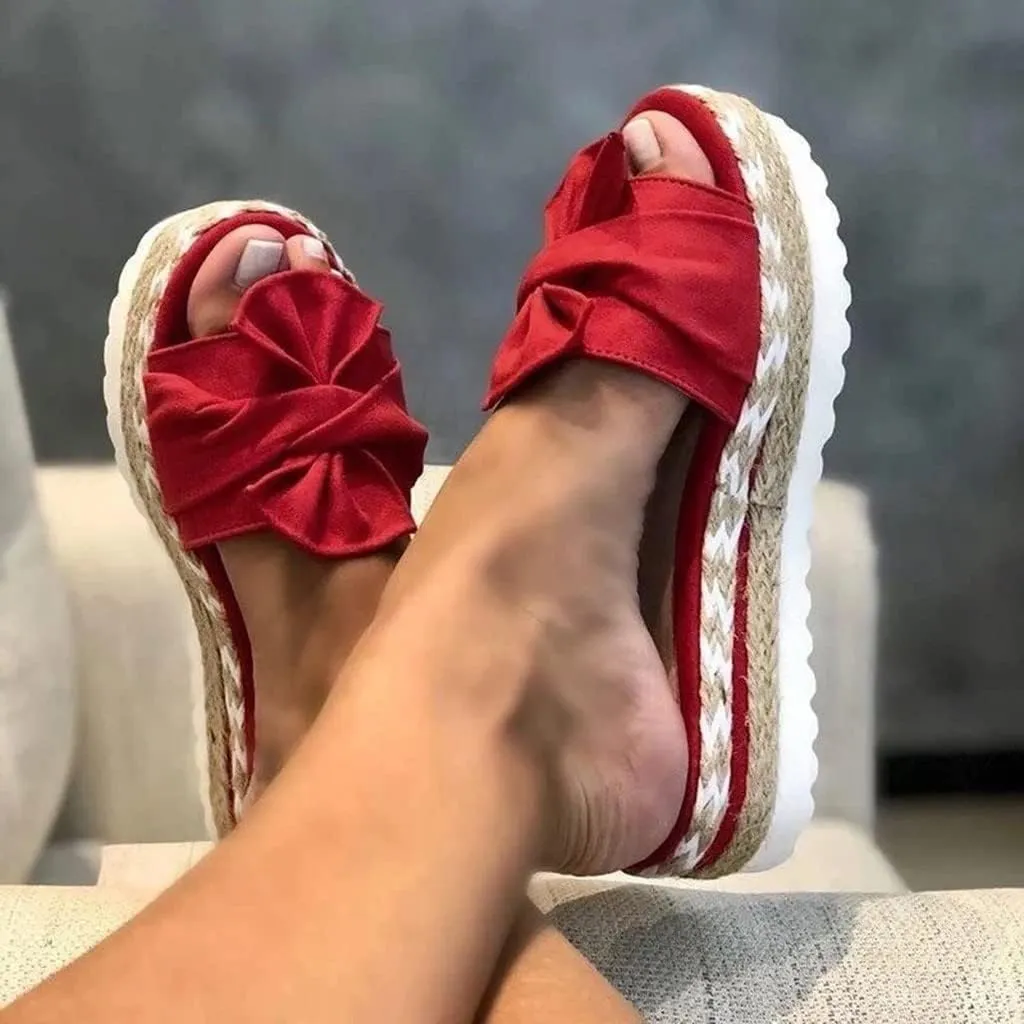 Eduavar Espadrille Sandals for Women, Sandals for Women Dressy Summer Bow Tie Open Toe Slip-on Sandals Wedge Platform Sandals
