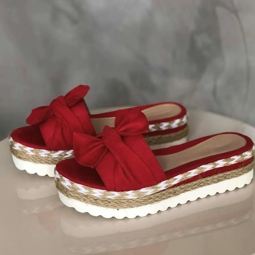 Eduavar Espadrille Sandals for Women, Sandals for Women Dressy Summer Bow Tie Open Toe Slip-on Sandals Wedge Platform Sandals