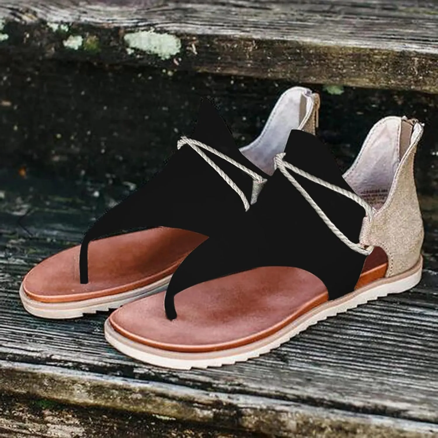 Eduavar Flat Sandals for Women Summer, Sandals for Women Dressy Summer Open Toe Flip Flops Sandals Summer Flat Zip Up Sandals