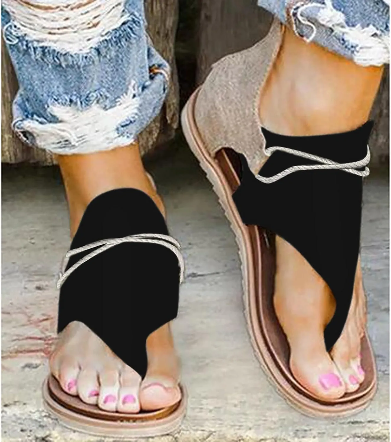 Eduavar Flat Sandals for Women Summer, Sandals for Women Dressy Summer Open Toe Flip Flops Sandals Summer Flat Zip Up Sandals