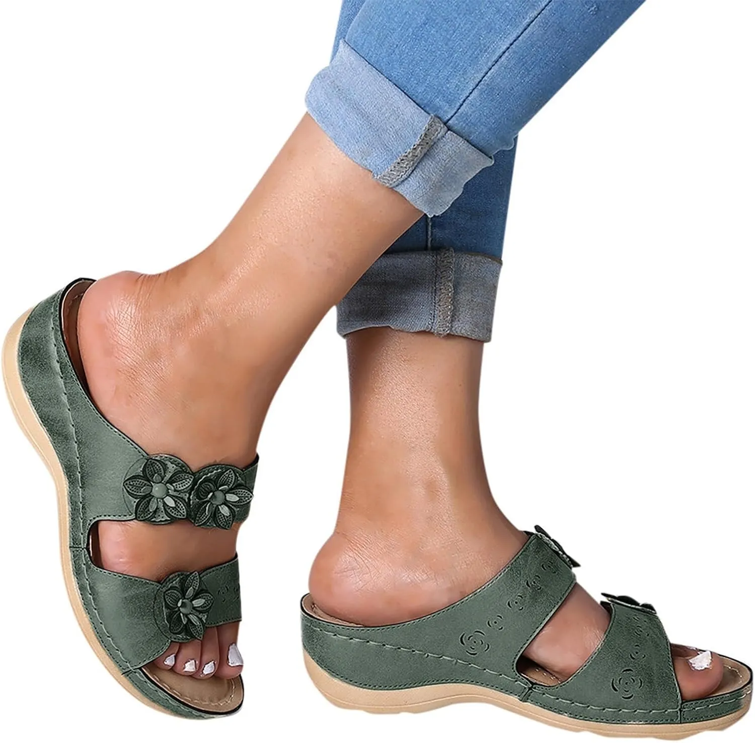 Eduavar Sandals for Women Dressy Summer, Orthopedic Sandals for Women Open Toe Slip-on Sandals Slippers Casual Beach Sandals