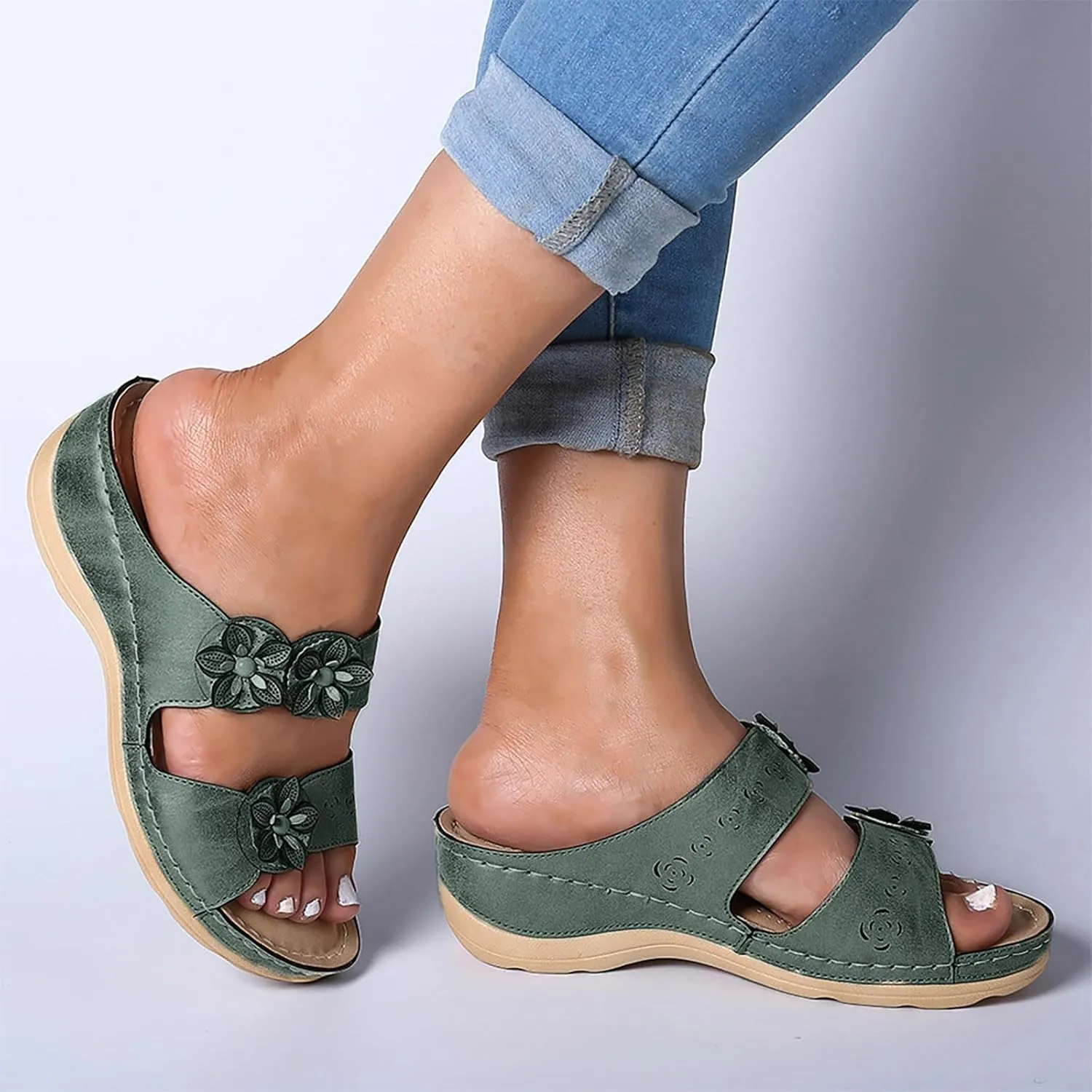 Eduavar Sandals for Women Dressy Summer, Orthopedic Sandals for Women Open Toe Slip-on Sandals Slippers Casual Beach Sandals