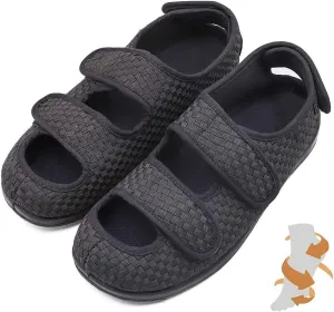Elderly Adjustable Extra Wide Width Stable Slippers Diabetic Shoes Edema Slippers Swollen Feet Walking Shoes Indoor/Outdoor Orthopedic Sandals (Color : Black, Size : 48)