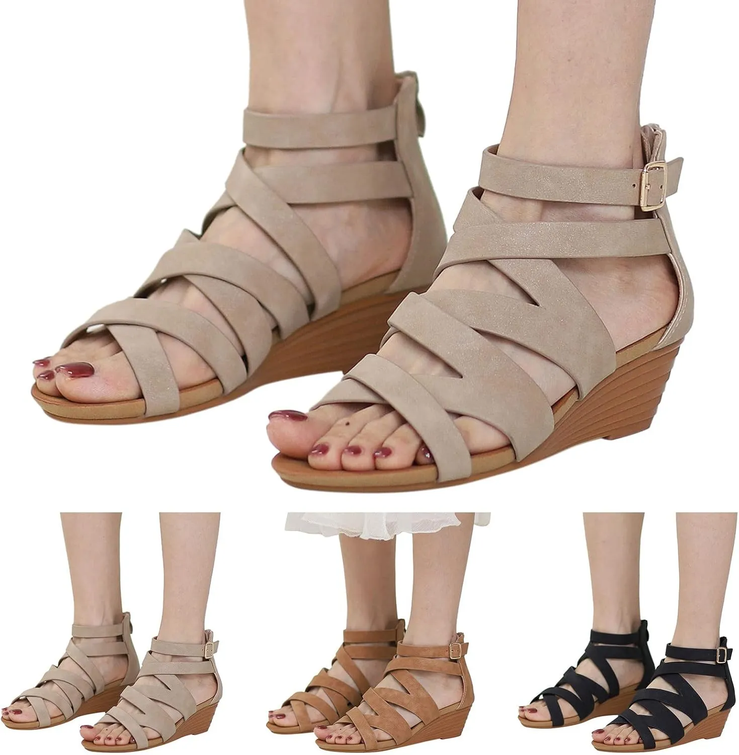 Fashion Spring And Summer Women Sandals Wedge Heel And Open Toe Hollow Breathable And Straight Platform Shoes