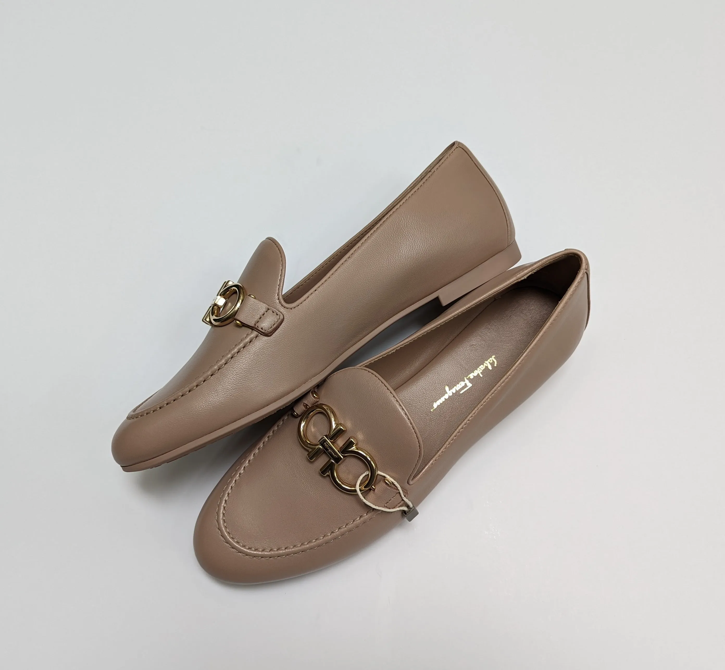 Ferragamo Trifoglio Stone Leather Loafers Flats