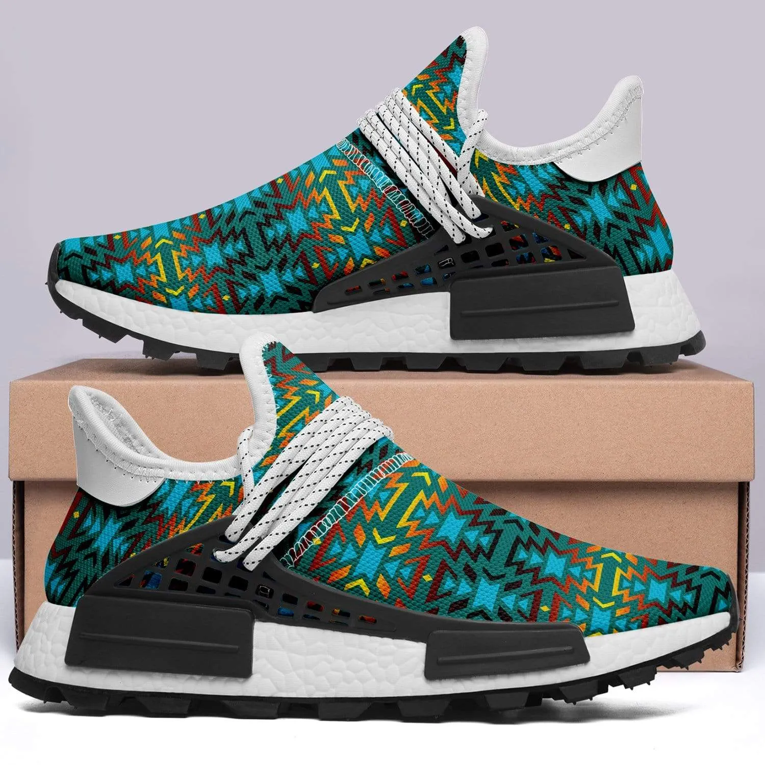 Fire Colors and Turquoise Teal Okaki Sneakers