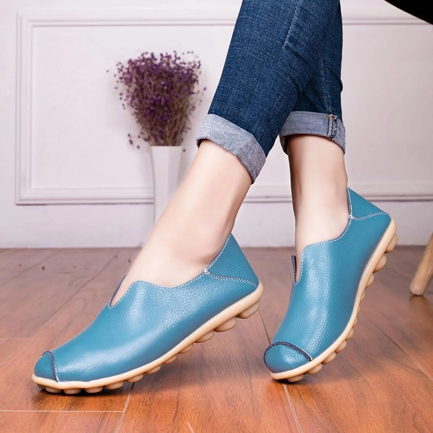 Flat Loafers for Women Comfort Dressy Casual Slip-Ons Walking On Clouds Flat Loafer Soft Leather Shoes