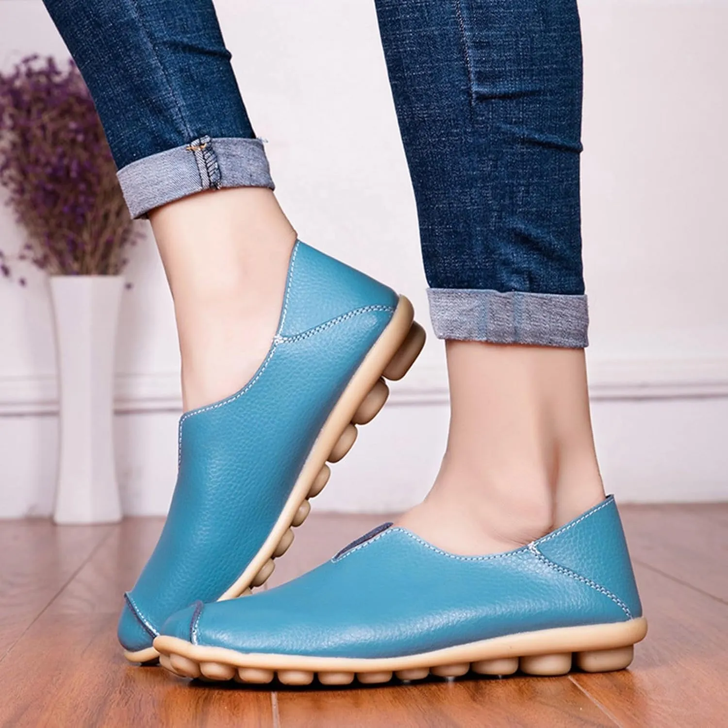 Flat Loafers for Women Comfort Dressy Casual Slip-Ons Walking On Clouds Flat Loafer Soft Leather Shoes
